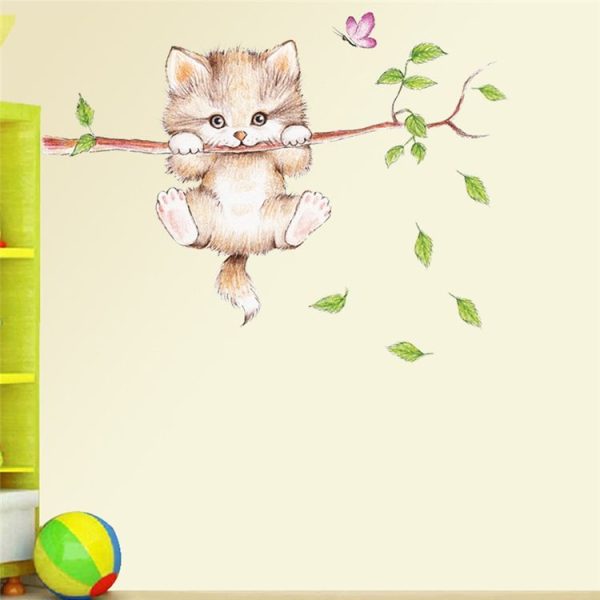Cute Cat Twig Kindergarten Environment Layout Wall Decoration Wall Sticker - Image 3