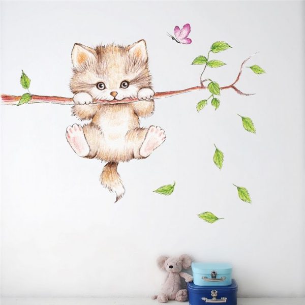Cute Cat Twig Kindergarten Environment Layout Wall Decoration Wall Sticker - Image 5