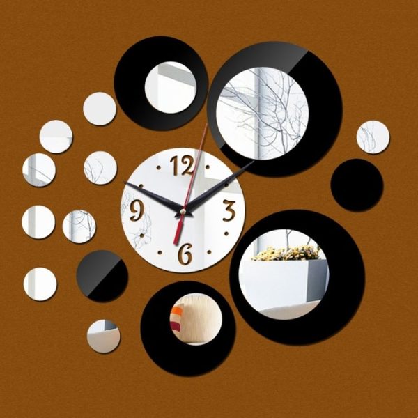 3D Stereo Decorative Clock Acrylic Digital Mirror Wall Sticker Wall Clock (Silver Black) - Image 2
