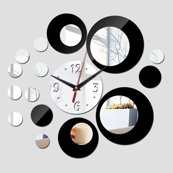 3D Stereo Decorative Clock Acrylic Digital Mirror Wall Sticker Wall Clock (Silver Black) - Image 3