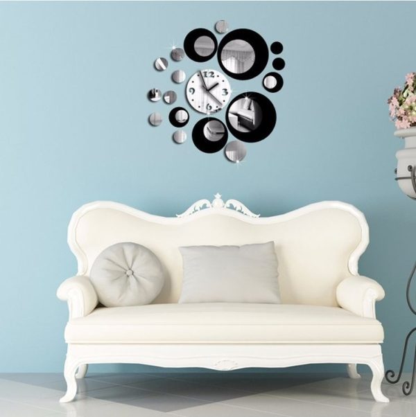 3D Stereo Decorative Clock Acrylic Digital Mirror Wall Sticker Wall Clock (Silver Black) - Image 6