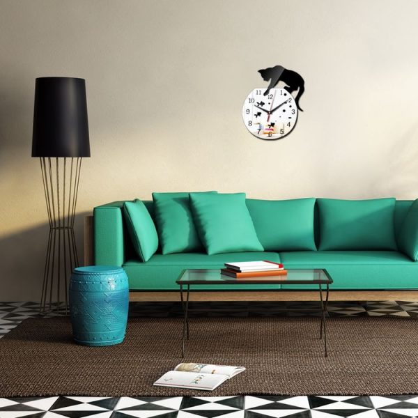 3D Acrylic Cat Mirror Wall Clock DIY Fashion Home Decoration (Silver Black) - Image 4