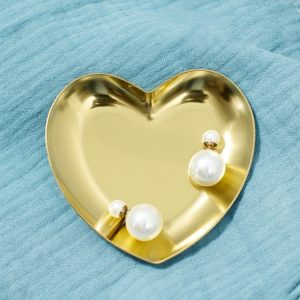 Heart Shaped Ornament Metal Stainless Steel Fruit Tea Tray Home Decoration Storage Rack, Color: Golden