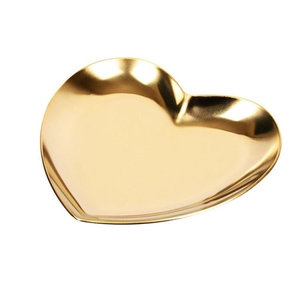 Heart Shaped Ornament Metal Stainless Steel Fruit Tea Tray Home Decoration Storage Rack, Color: Golden - Image 2