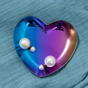 Heart Shaped Ornament Metal Stainless Steel Fruit Tea Tray Home Decoration Storage Rack, Color: Color