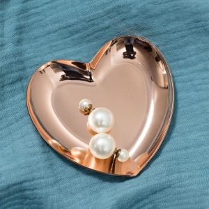 Heart Shaped Ornament Metal Stainless Steel Fruit Tea Tray Home Decoration Storage Rack, Color: Rose Gold