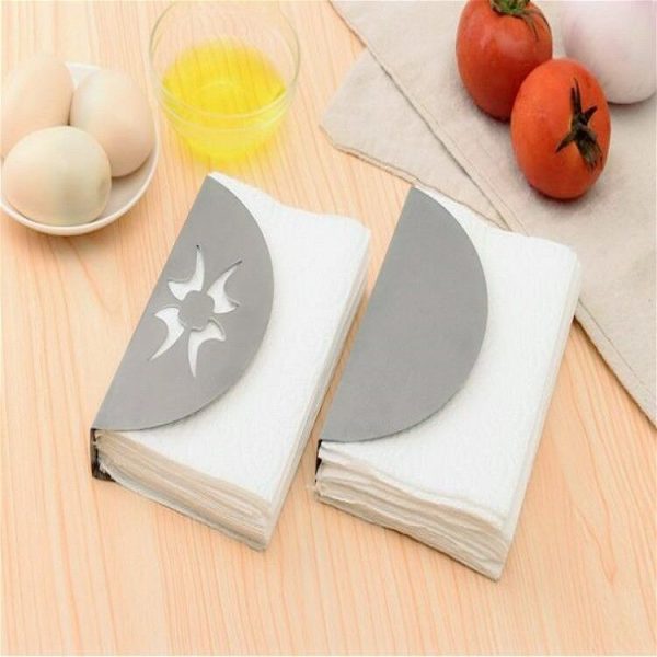 2 PCS Stainless Steel Western Fan-shaped Napkin Seat Napkin Holder Paper Towel Clip, Specification: Pattern - Image 7