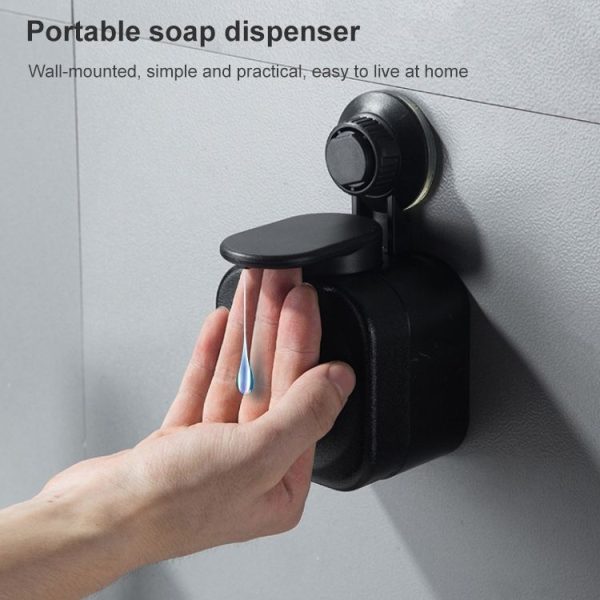 Bathroom Traceless Manual Soap Liquid Box Creative Suction Cup Wall-mounted Soap Dispenser Without Punching Plastic Soap Dispenser (Black) - Image 5