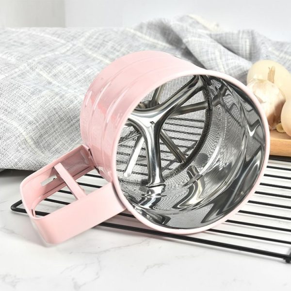 Stainless Steel Flour Sieve Baking Tool Hand-Pressed Flour Sieve (Blue) - Image 4