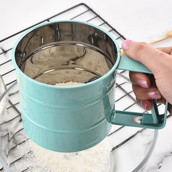 Stainless Steel Flour Sieve Baking Tool Hand-Pressed Flour Sieve (Blue) - Image 8