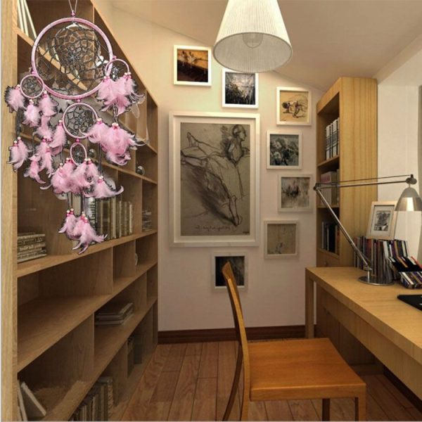 Creative Hand-Woven Crafts Dream Catcher Home Car Wall Hanging Decoration (Pink) - Image 4