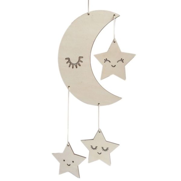 Baby Room Kindergarten Star Moon Wooden Decoration, Type: Plywood (Moon) - Image 2