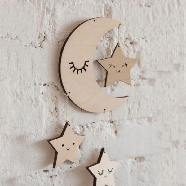 Baby Room Kindergarten Star Moon Wooden Decoration, Type: Plywood (Moon) - Image 4