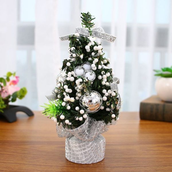 2 PCS Office Family Bedroom Desk Decorating Mini Christmas Tree Children Gifts (Silver) - Image 2