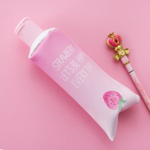 Strawberry Toothpaste PU Pencil Case with Pencil Sharpener Stationery Storage Bag School Office Supplies (One Strawberry)