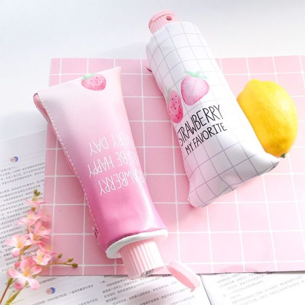 Strawberry Toothpaste PU Pencil Case with Pencil Sharpener Stationery Storage Bag School Office Supplies (One Strawberry) - Image 10