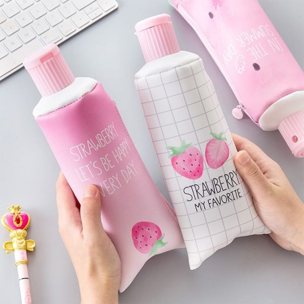 Strawberry Toothpaste PU Pencil Case with Pencil Sharpener Stationery Storage Bag School Office Supplies (One Strawberry) - Image 11