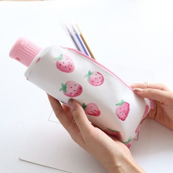 Strawberry Toothpaste PU Pencil Case with Pencil Sharpener Stationery Storage Bag School Office Supplies (One Strawberry) - Image 6