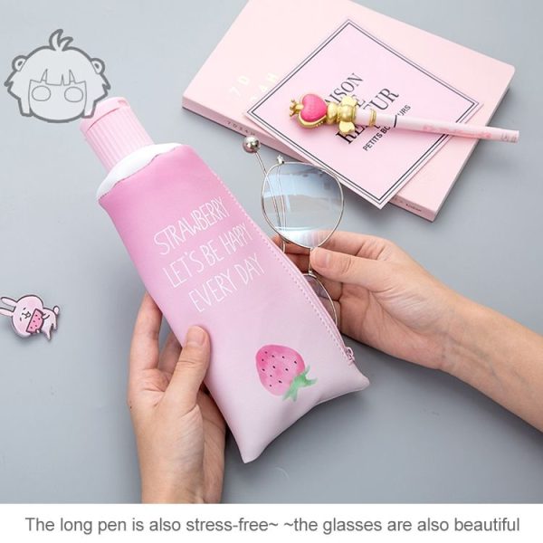 Strawberry Toothpaste PU Pencil Case with Pencil Sharpener Stationery Storage Bag School Office Supplies (One Strawberry) - Image 8