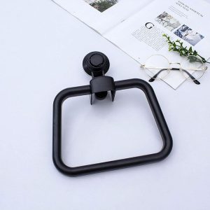 Multifunctional Toilet Suction Cup Towel Ring Rack (Black)