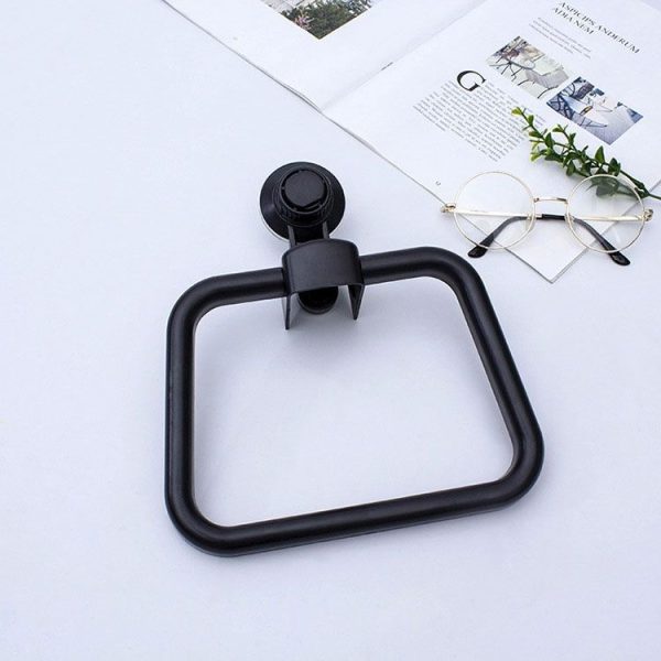 Multifunctional Toilet Suction Cup Towel Ring Rack (Black)