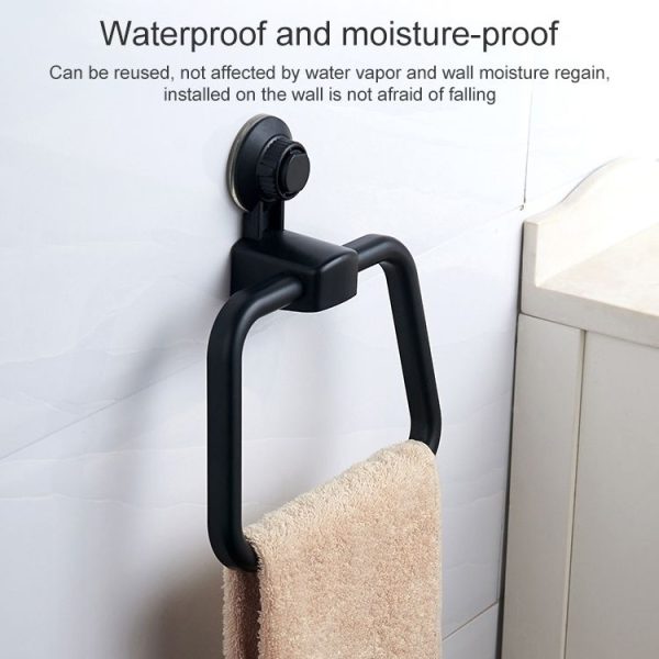 Multifunctional Toilet Suction Cup Towel Ring Rack (Black) - Image 4