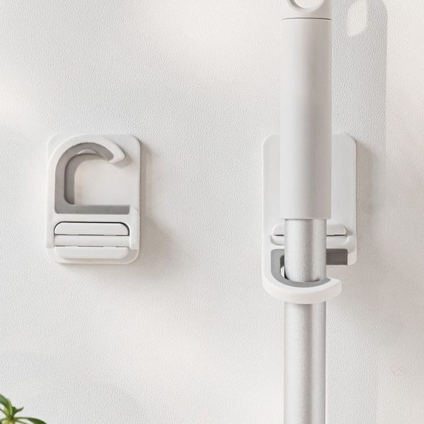 Mop Clip Bathroom Folding Hook Mop Hanger (White)