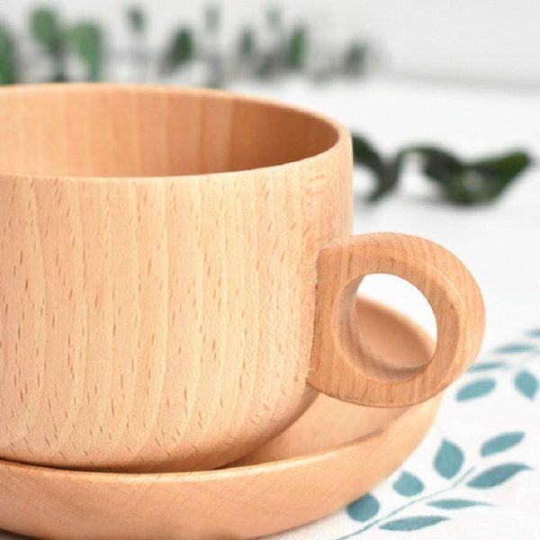 Beech Coffee Cup Wooden Water Cup Tea Cup with Handle, Style: Cup - Image 5