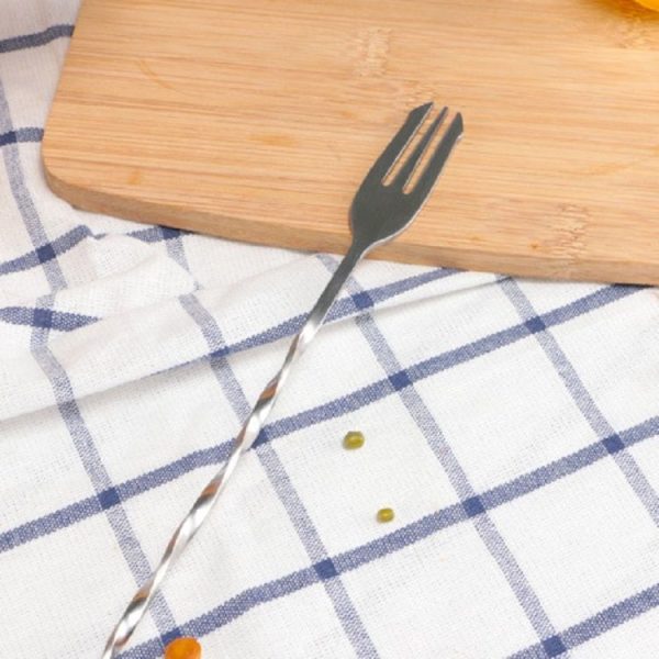 2 PCS Stainless Steel Long Handle Fork Spoon Cocktail Ice Stirrer Double Head Wine Mixing Stick - Image 2