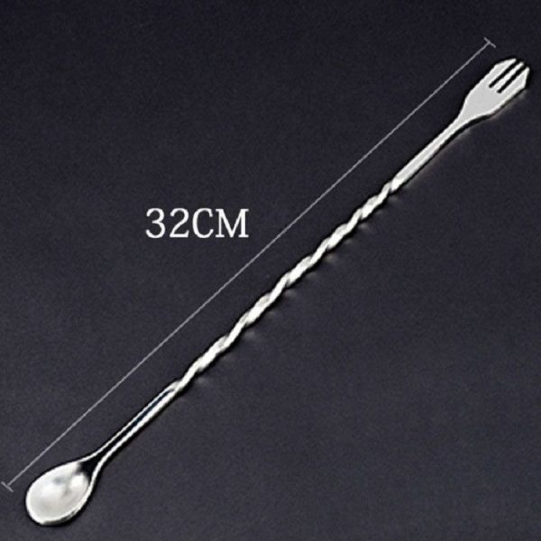2 PCS Stainless Steel Long Handle Fork Spoon Cocktail Ice Stirrer Double Head Wine Mixing Stick - Image 6
