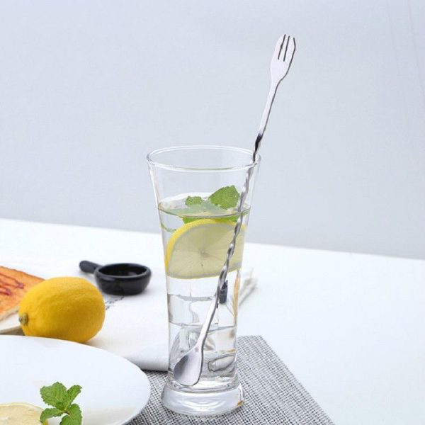 2 PCS Stainless Steel Long Handle Fork Spoon Cocktail Ice Stirrer Double Head Wine Mixing Stick - Image 8
