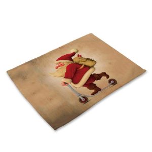 Printed Cotton Western Food Mat Creative Rectangle Tableware Mat (Scooter Santa Claus)