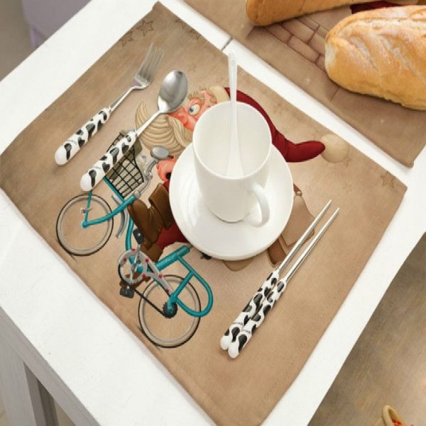 Printed Cotton Western Food Mat Creative Rectangle Tableware Mat (Scooter Santa Claus) - Image 4