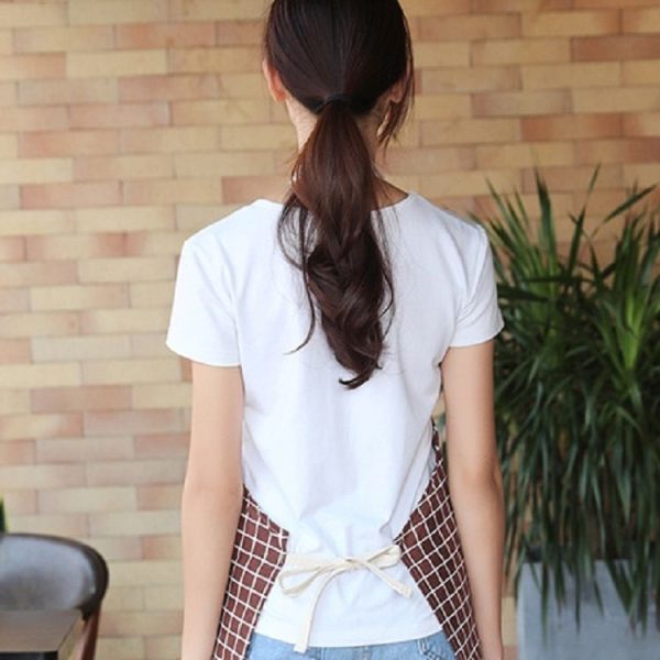 Kitchen Antifouling Simple Cotton Linen Checkered Apron (Brown) - Image 3