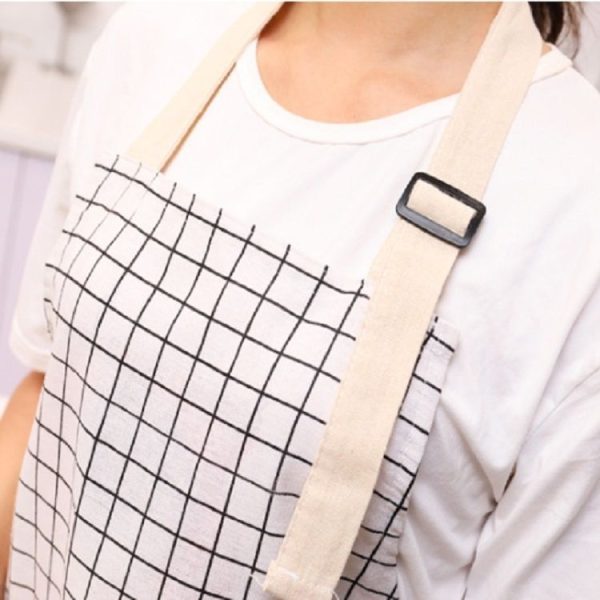 Kitchen Antifouling Simple Cotton Linen Checkered Apron (Brown) - Image 4
