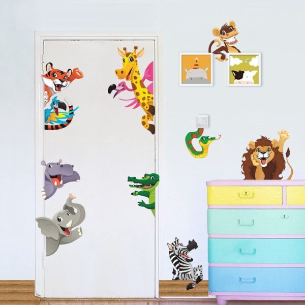 DIY Jungle Animals Cartoon Lion Elephant Giraffee PVC Wall Stickers - Image 2