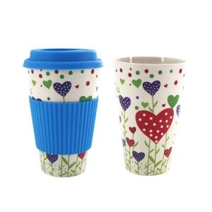 400ML Reusable Bamboo Fibre Coffee Cups Silicone Eco Friendly Travel Coffee Mugs (Blue)