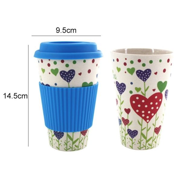 400ML Reusable Bamboo Fibre Coffee Cups Silicone Eco Friendly Travel Coffee Mugs (Blue) - Image 2