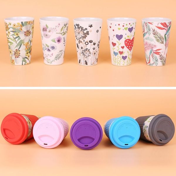 400ML Reusable Bamboo Fibre Coffee Cups Silicone Eco Friendly Travel Coffee Mugs (Blue) - Image 5