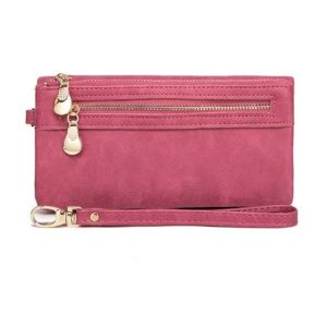 Women Long Wallet Female High Capacity Double Zippers Clutch Purse (Rose Red)