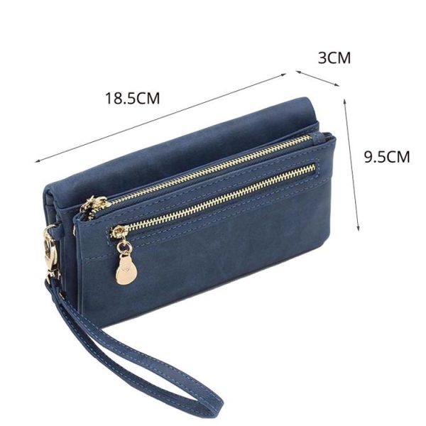 Women Long Wallet Female High Capacity Double Zippers Clutch Purse (Rose Red) - Image 4