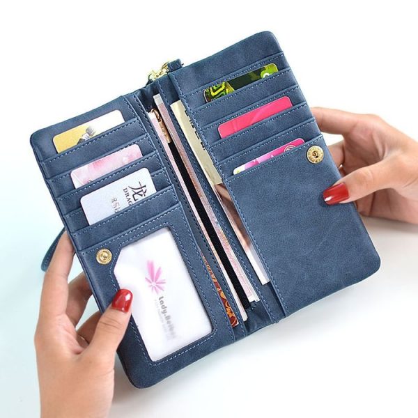 Women Long Wallet Female High Capacity Double Zippers Clutch Purse (Rose Red) - Image 6
