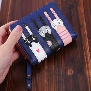 Cartoon Cat Cute Lady Wallet Card Pocket Coin Purse (Royal Blue)