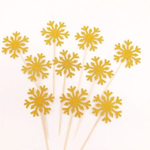 20 PCS Christmas Snowflake Cake Topper Ornament (Yellow)
