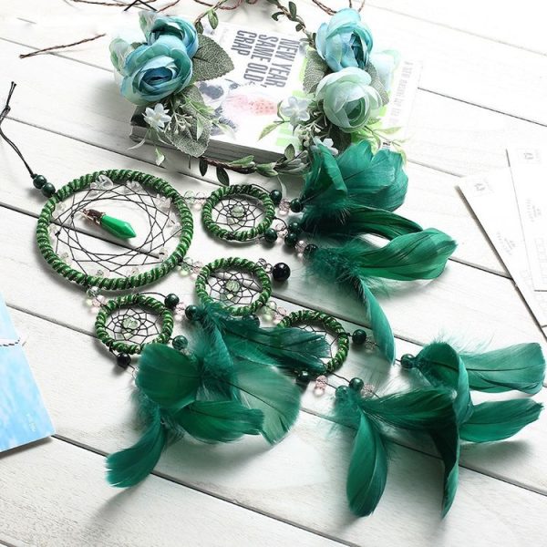 Creative Hand-Woven Crafts Green Dream Catcher Home Car Wall Hanging Decoration - Image 3