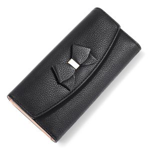 Casual Fashion Bow Buckle Large Capacity Multi-card Wallet Clutch (Black)