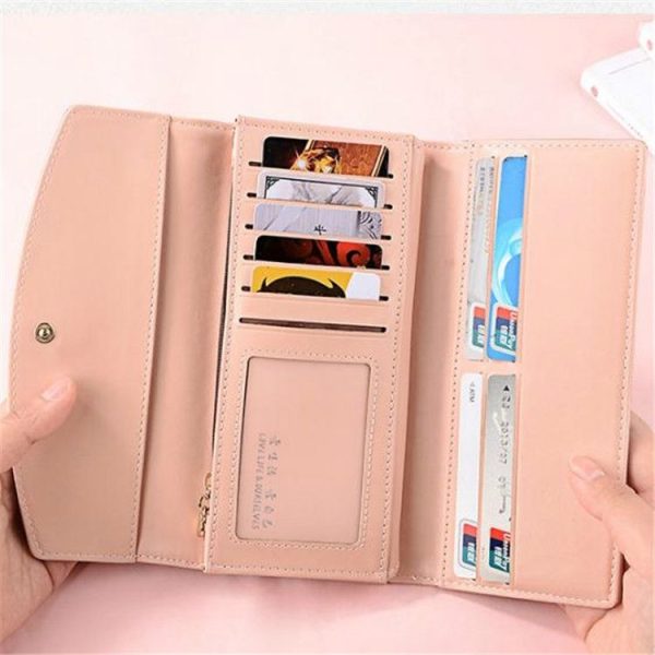 Casual Fashion Bow Buckle Large Capacity Multi-card Wallet Clutch (Black) - Image 3