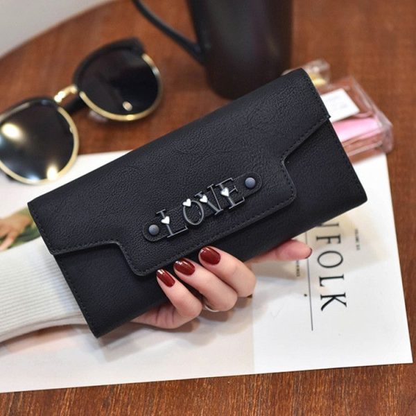 Long Scrub Large Capacity Multi-function Three-fold Layer Women's Wallet Clutch (Black)