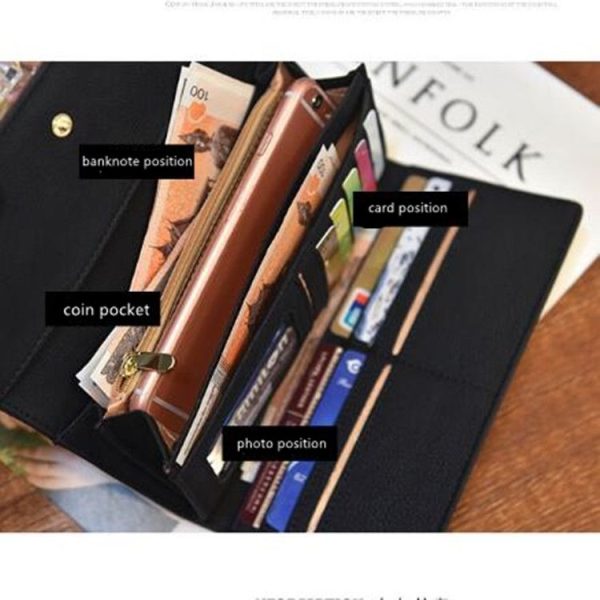 Long Scrub Large Capacity Multi-function Three-fold Layer Women's Wallet Clutch (Black) - Image 3