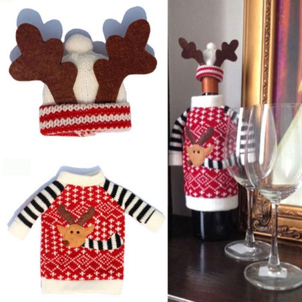 Cute Sweater with Hat Red Wine Bottle Cap Table Decoration